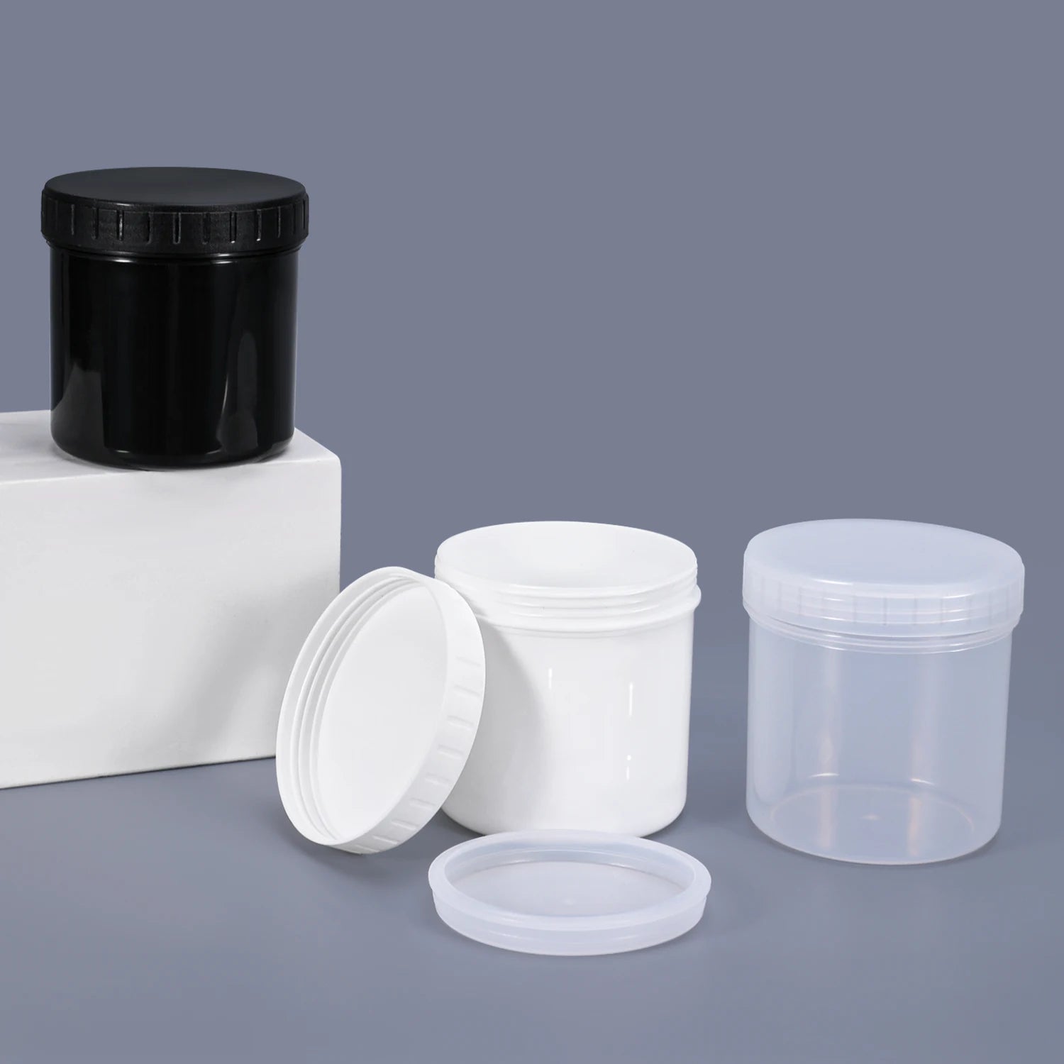 Custom 300ml Grease Small Wide Mouth clear Empty Plastic Cream Container Jar Sealing with Plastic Inner Cap and Screwing Lid