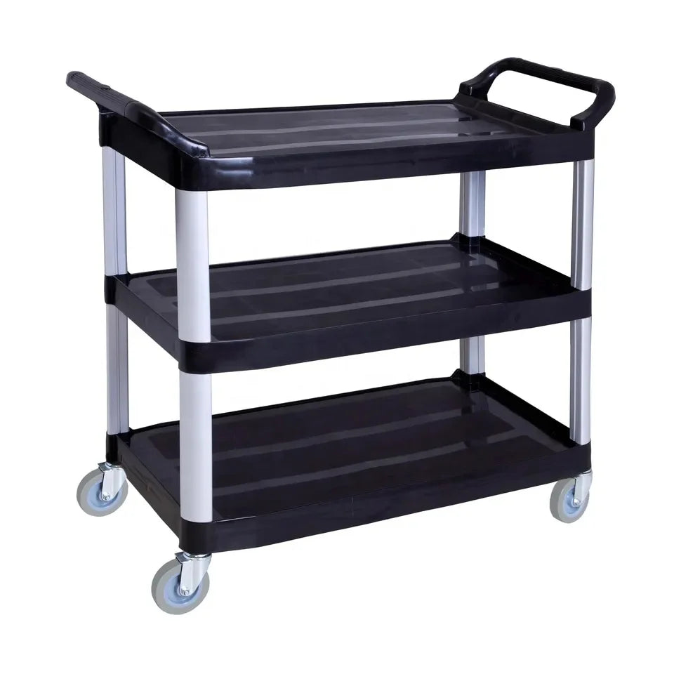 Plastic Food Service Trolley Industrial Two-Wheel Balloon Design 70kg Capacity Black/Gray Hand Cart for Restaurants & Hotels