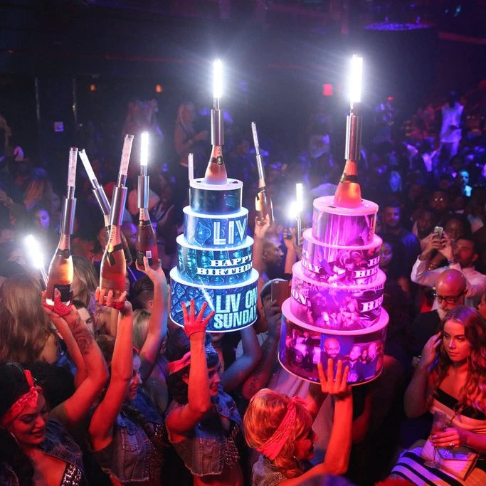 Three-Layer VIP Happy Birthday LED Cake Bottle Presenter Bar LED Birthday Cake Rack for Nightclub Promotional Party Supplies