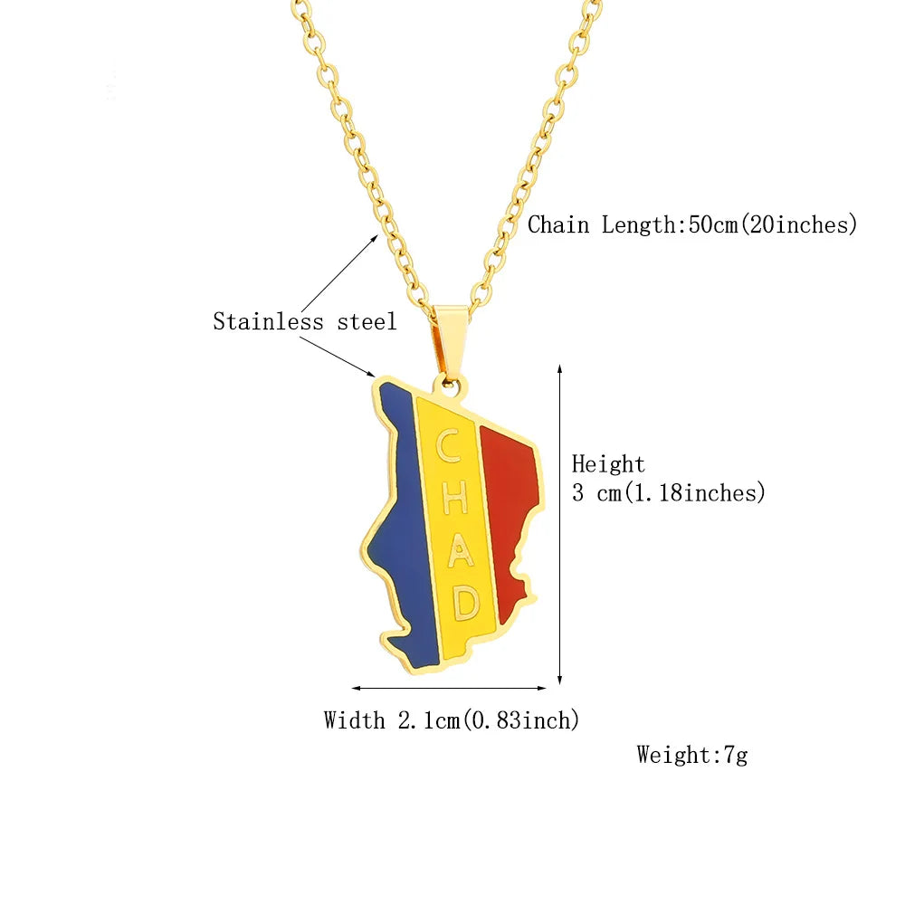 BINSHUO Wholesale Custom Stainless Steel Jewelry Drop Oil Letter Chad Nation Flag Map Men Pendant Couples Charm Necklace Women