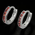 Minimalist Dainty Silver Tone Hoop Earrings with Tiny Red Cubic Zirconia Huggie Hoops for Everyday Wear