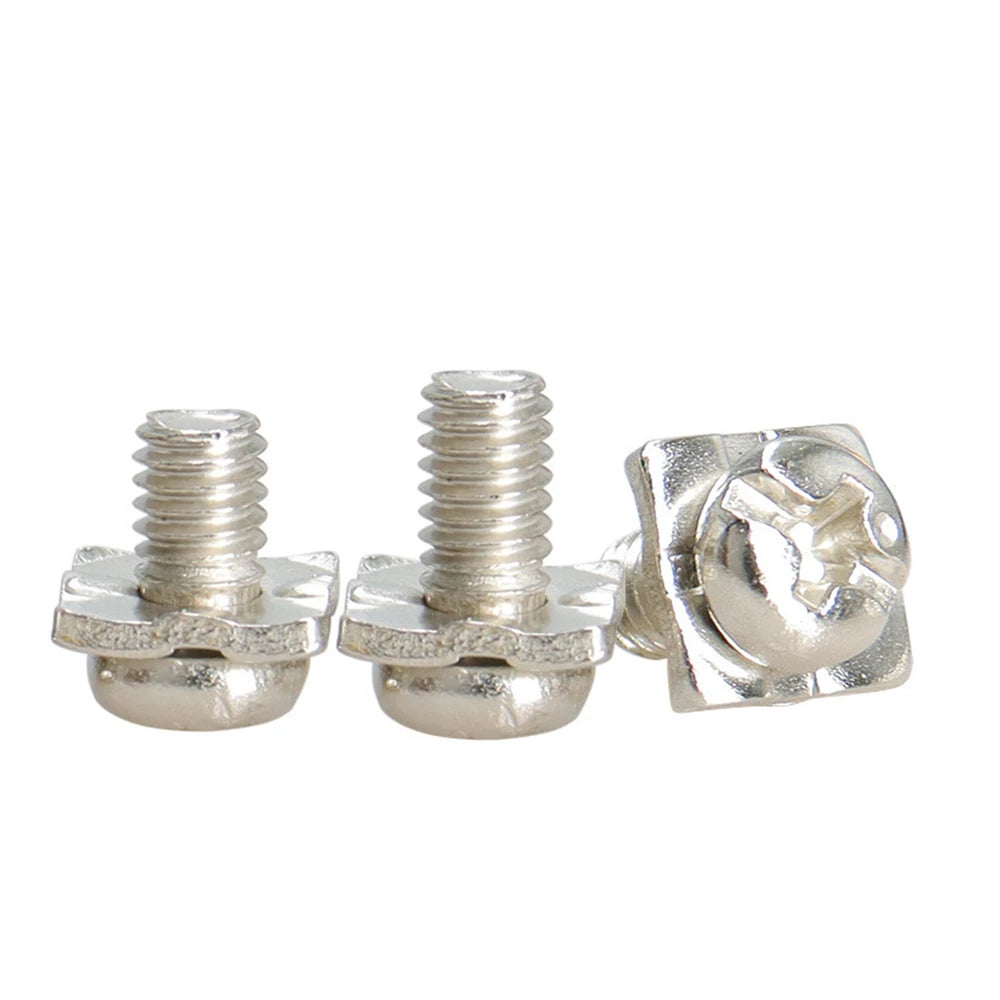 Nickel Plated Steel Metal Pan Head Cross Round Head Square Combination Bolts and Nuts Set of With Square Washers Screws