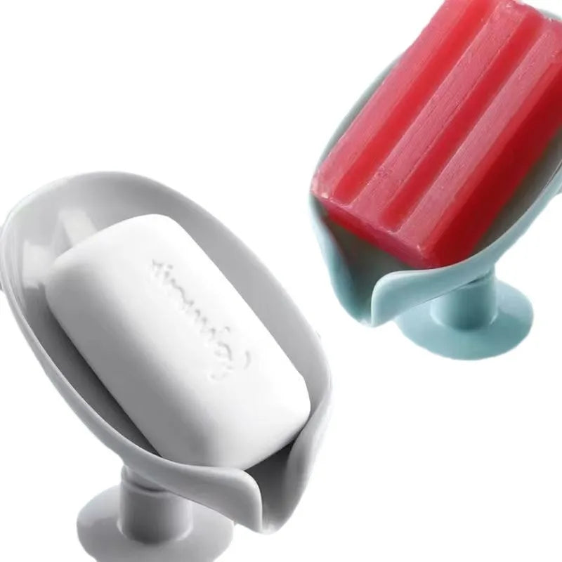 Leaf Shape Soap Box Drain Soap Holder Box Bathroom Shower Soap Holder Sponge Storage Tray Creative Sucker Water-free Storage Box