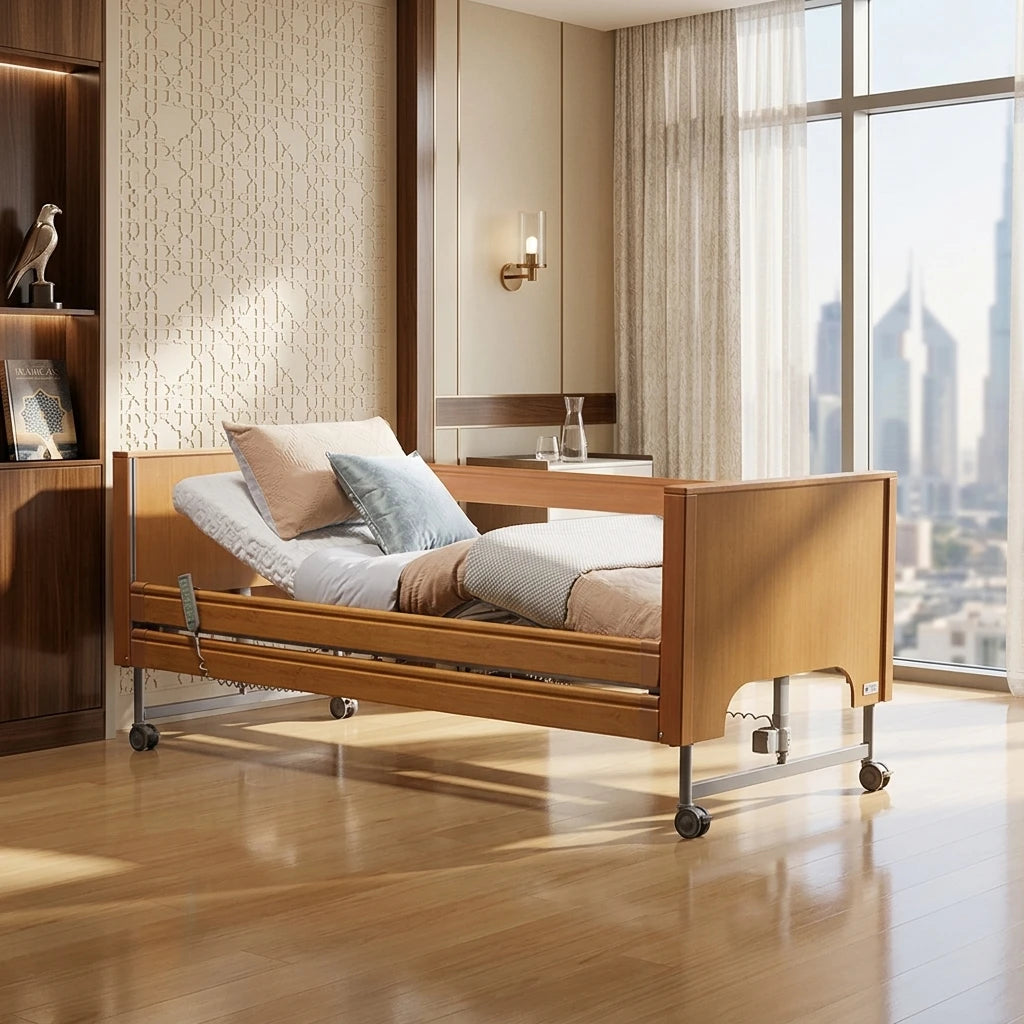 Home Care Hospital Bed with Iv Stand Wooden Hospital Medical Bed for Elderly IEC 60601 Nursing Bed Electric Home Care Furniture