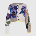 China Private Label Sweater Manufacturer Custom Long Sleeve Embroidery Jacquard Flower Floral Cropped Cardigan for Women