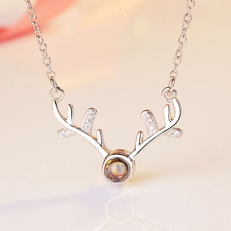 Custom Jewelry Deer Animal I Love You in 100 Languages Necklace Women