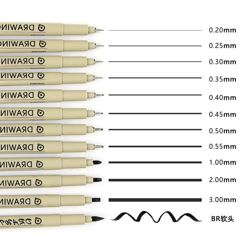 Professional Waterproof Fine Line Painting Pen Set Black Micro-Line Drawing Pens for Artist Illustration Sketching Drafting