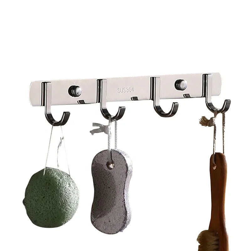 Durable Stainless Steel 304 Silver Multifunctional Screw-in Wall Mounted Coat Rack Hook 4 Hooks Clothing Factory Wholesale Low