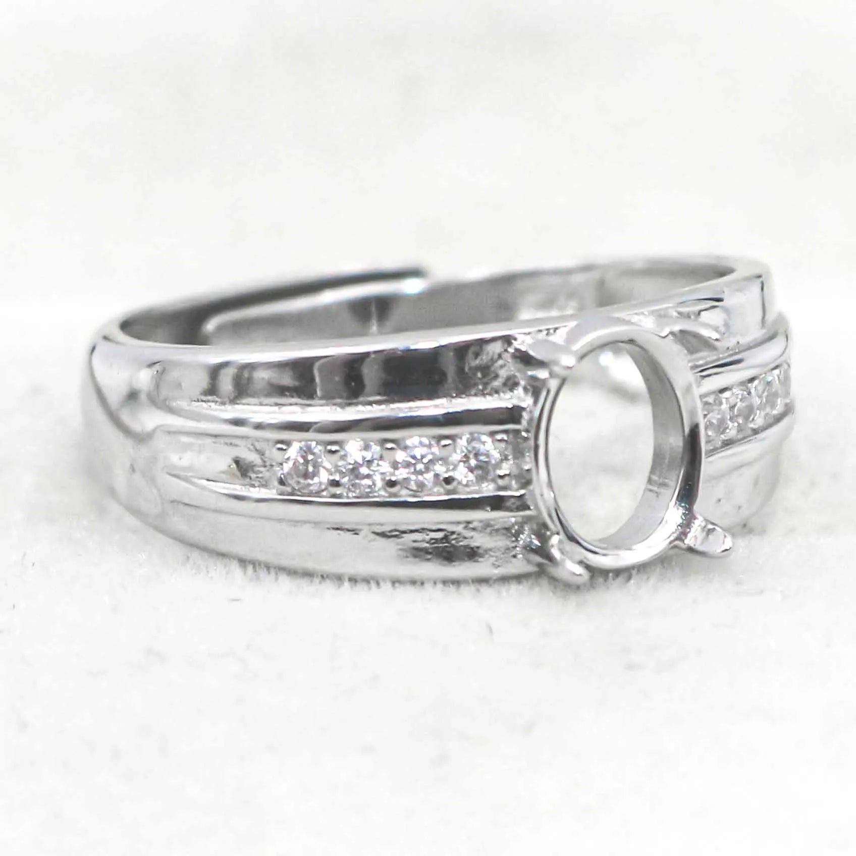 Sterling Silver 6*8mm Semi Mount Men's Ring Frame Empty Blank Claw Setting S925 Base Holder Without Center Stone for DIY Inlay