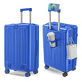 Wholesale 20 24 Inch Hard Pc Trolley Luggage Custom OEM Blue Front Opening Women's Travel Suitcase Luggage with Usb Charging