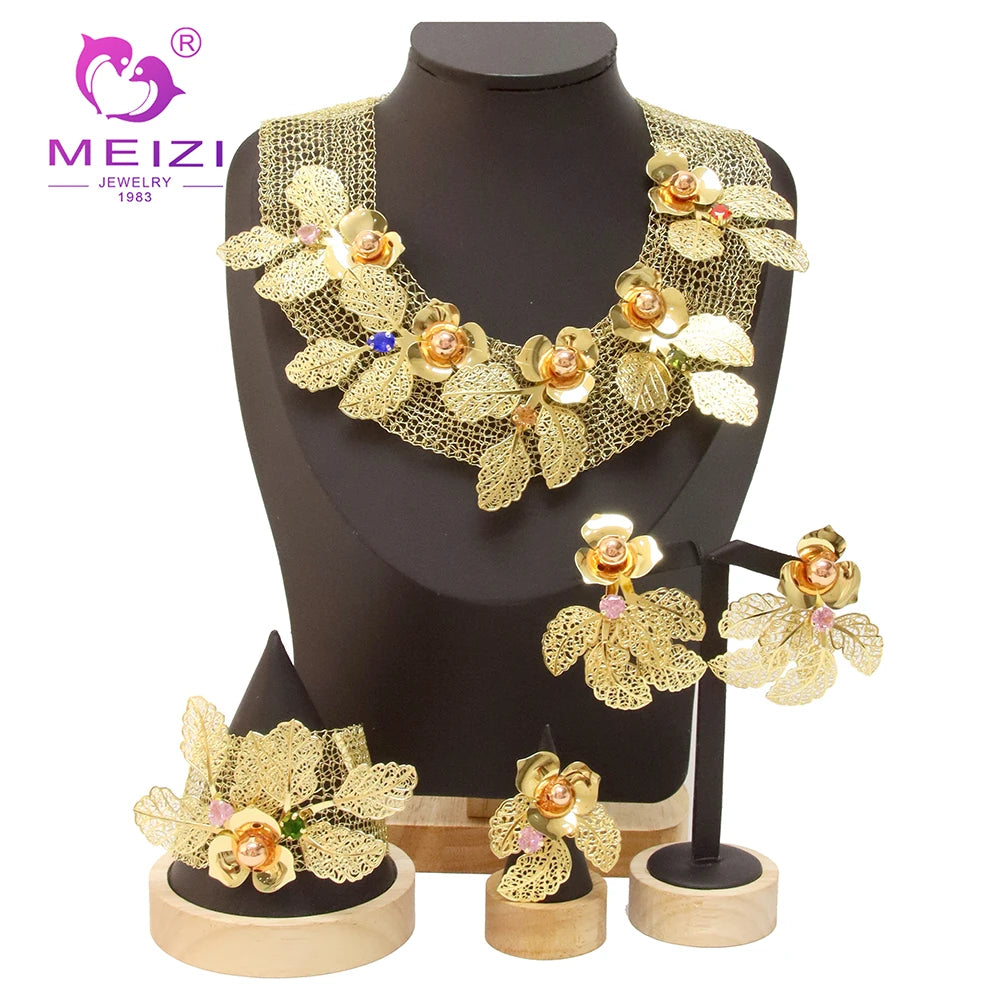 MEIZI Handmade Copper Jewelry Sets for Women Luxury Fashion Trendy Necklace and Wedding Set for Engagement Orthodox