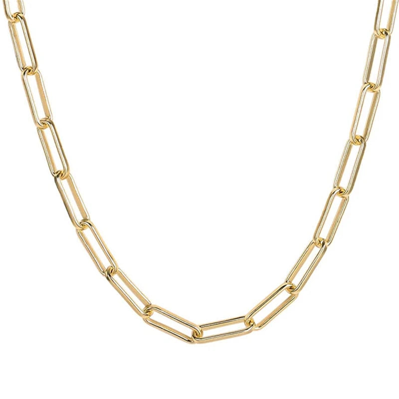Wholesale Women Jewelry PVD 14K 18K Gold Plated Filled Stainless Steel Flat Rectangle Paper Clip Paperclip Link Chain Necklace