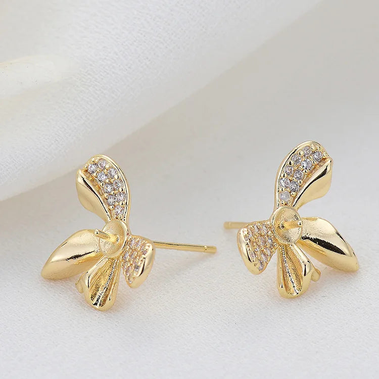 Wholesale 14K Gold Plated Can Match Pearls Butterfly Shape Stud Earrings