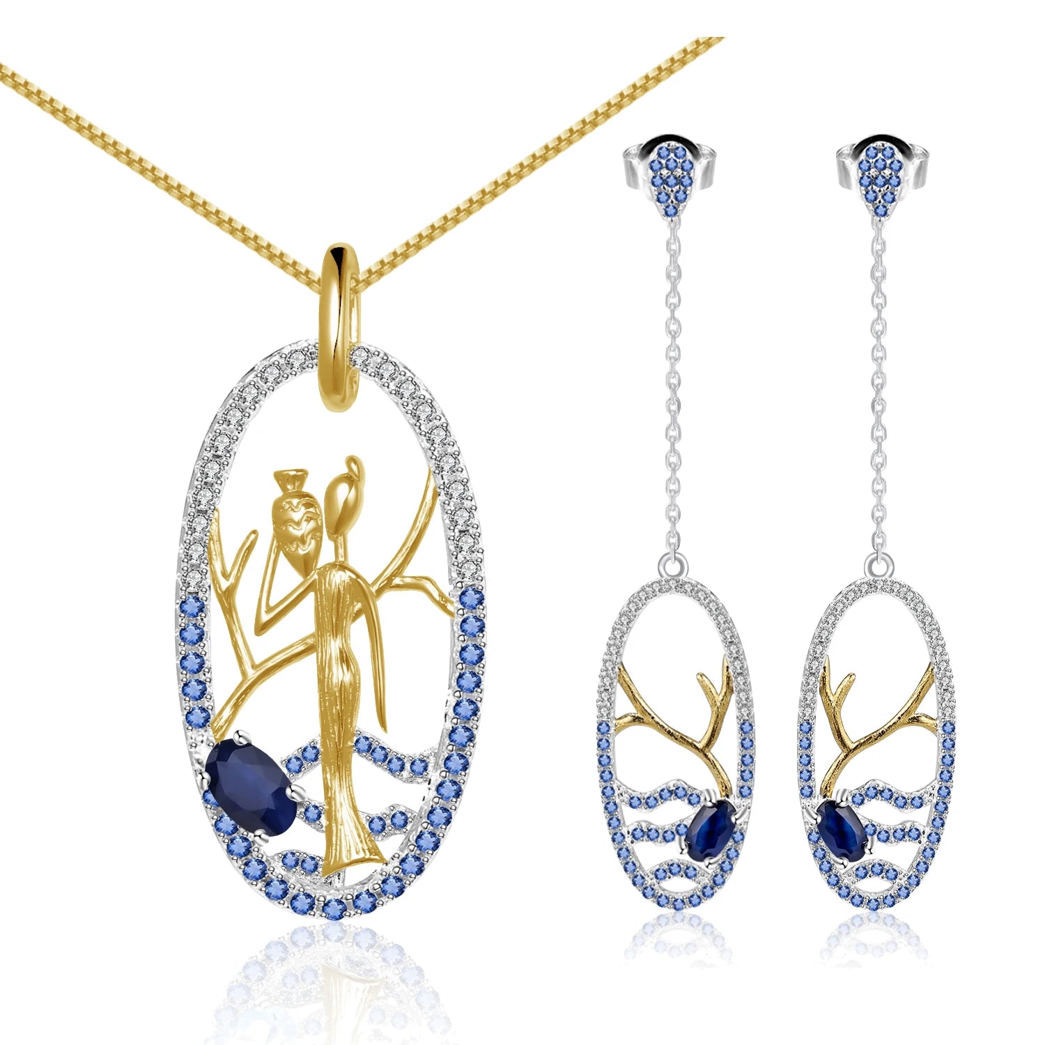 C8124 Abiding Fine Jewelry Designer Collection Diffusion Sapphire Gemstone 925 Sterling Silver Jewelry Set for Women