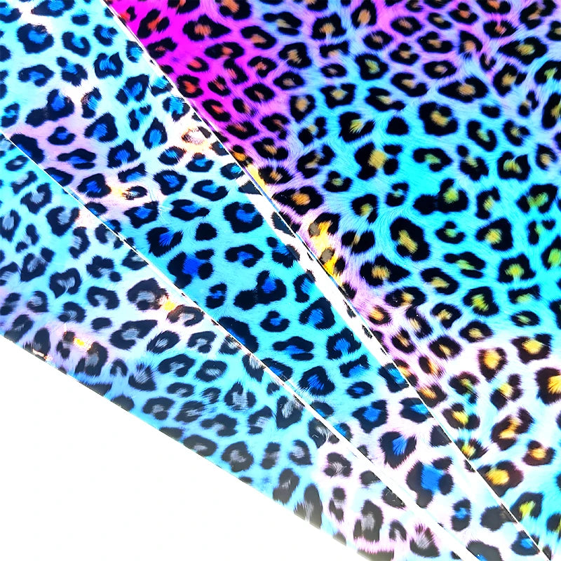 Holographic Leopard Pattern Print Design Artificial Reflective Fabric Animal Printed Finished Synthetic Leather for Decoration