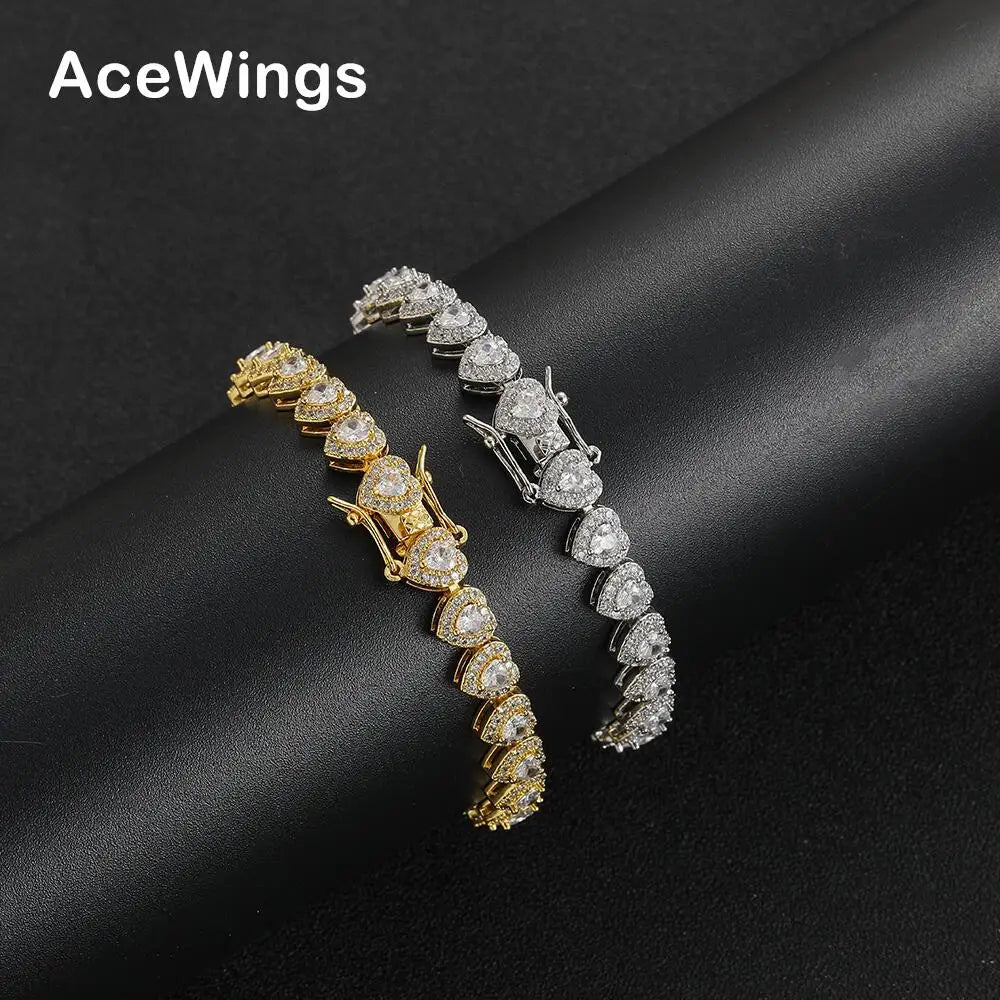 BB226 Brass Cubic Zircon Tennis Bracelet Heart Shape Stone Bracelet Jewelry Party Gift