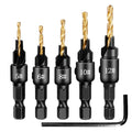 5pcs Countersink Drill Bit Set HexagonTwist Woodworking Drilling Pilot Holes Sizes #5 #6 #8 #10 #12 Screw 12mm Length OEM Brand