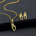 Hollow Palm Necklace Earrings Set Than Heart Gesture Stainless Steel Necklace Jewelry