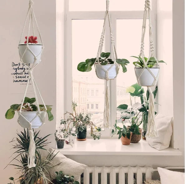 Macrame Plant Hangers Indoor Outdoor Hanging Planter Basket Flower Pot Holder Cotton Rope
