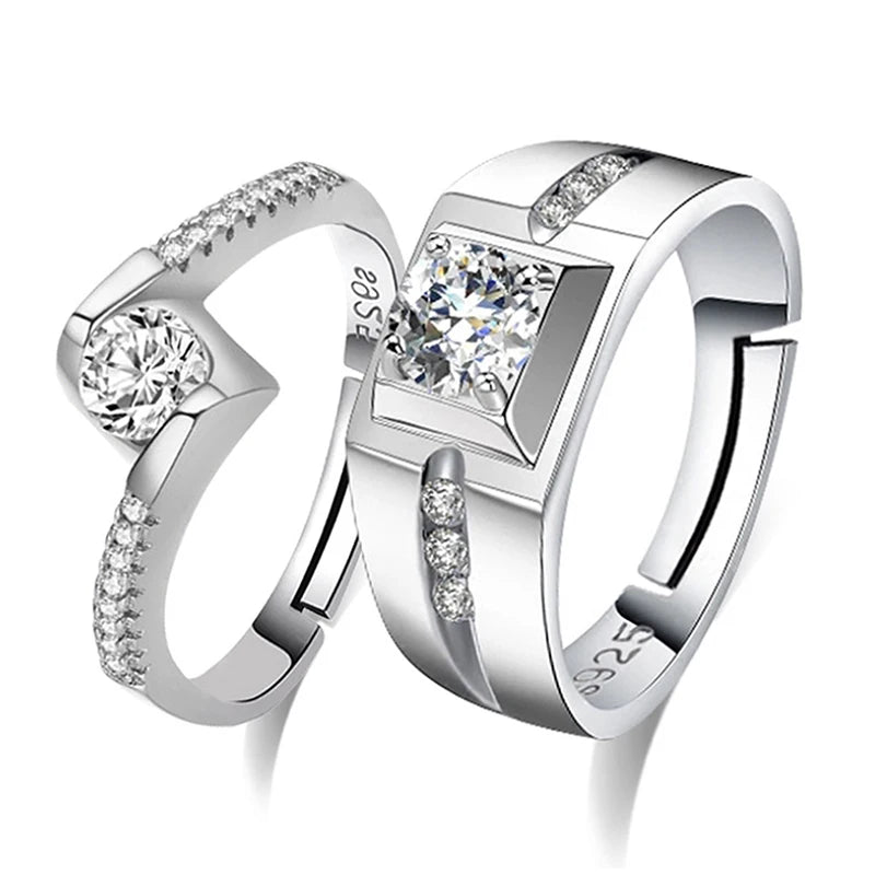 Wholesale Real Silver Plated AAA Cubic Zircon Women Men Adjustable Couple Rings Jewelry for Lovers