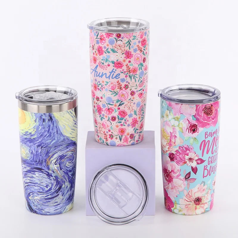 Custom Logo BPA Free Car Tumbler Stainless Steel Thermos Travel Mugs With Straw and Lid