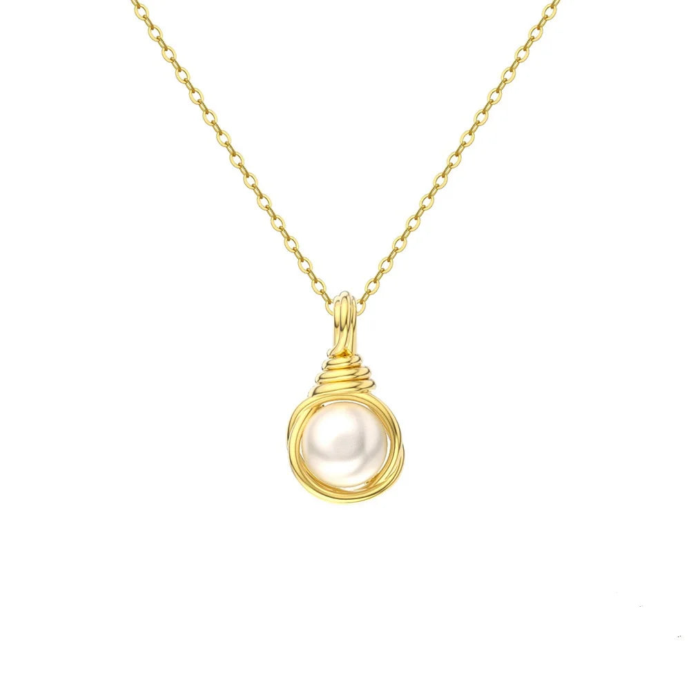 Wholesale 6.5mm Pearl Necklaces 925 Sterling Silver 14k Gold Plated Pearl Pendant Necklaces for Women