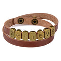 Adjustable 2 Layers Black Brown Believe Letter Alloy Buckle Button Genuine Leather Bracelet