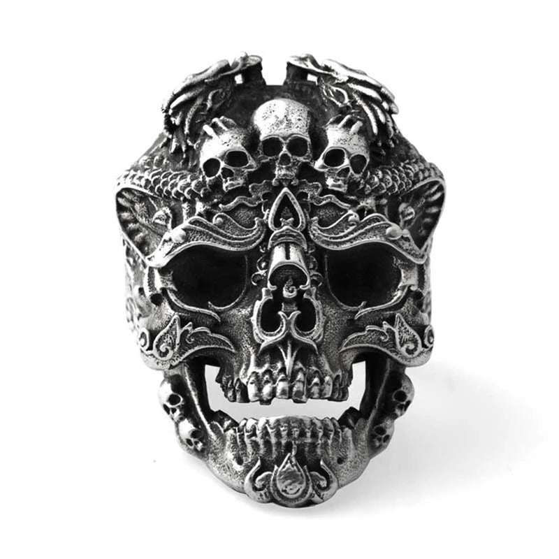Retro Silver 18K Gold Plated Heavy Punk Gothic Band Ring Stainless Steel Warrior Skull Predator for Men for Wedding Engagement
