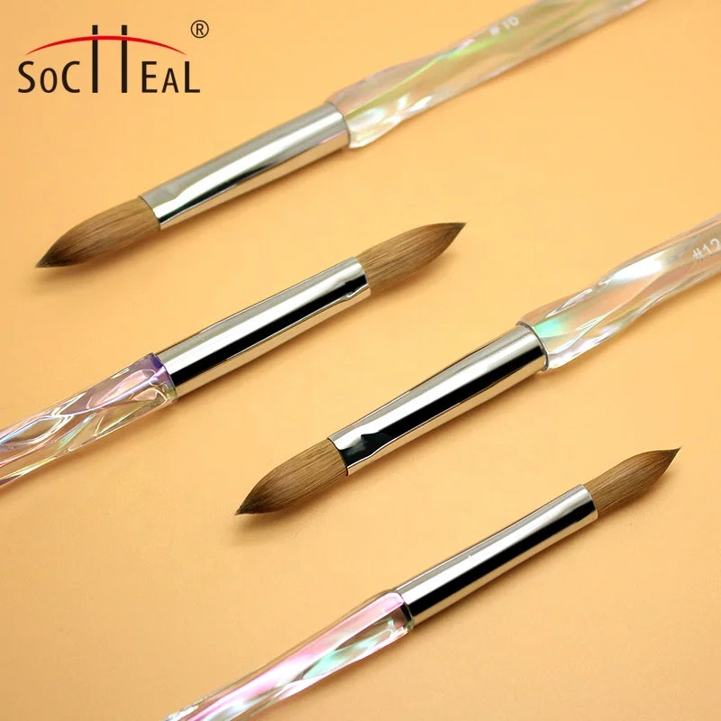Wholesale Professional Use Socheal Brand Crystal Nail Art Brush Log Handle Kolinsky Hair Micro Pressure 3D Carving Pen #8-#20