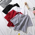 Fitspi Summer Short Sleeve T Shirts Women Cotton Solid T-shirt O Neck High Waist Crop Top Tee Female Casual Loose T Shirt
