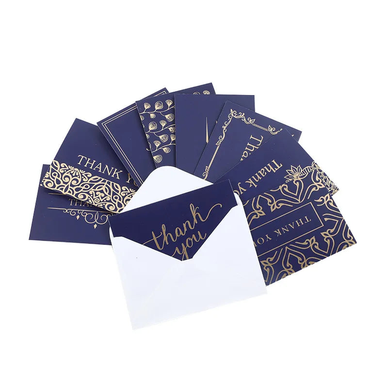 9 Designs One Set Custom Print Gold Foil Folded Thank You Cards With Envelopes for Business Promotion Festival