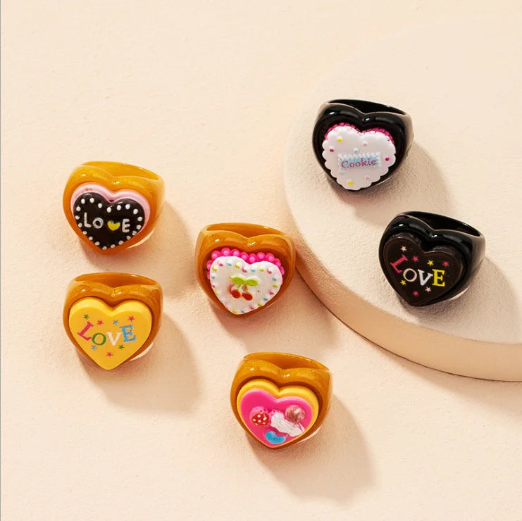 New Korean Cute Letter Acrylic Ring Mold Heart Shaped Bestie Rings Epoxy Resin for Jewelry