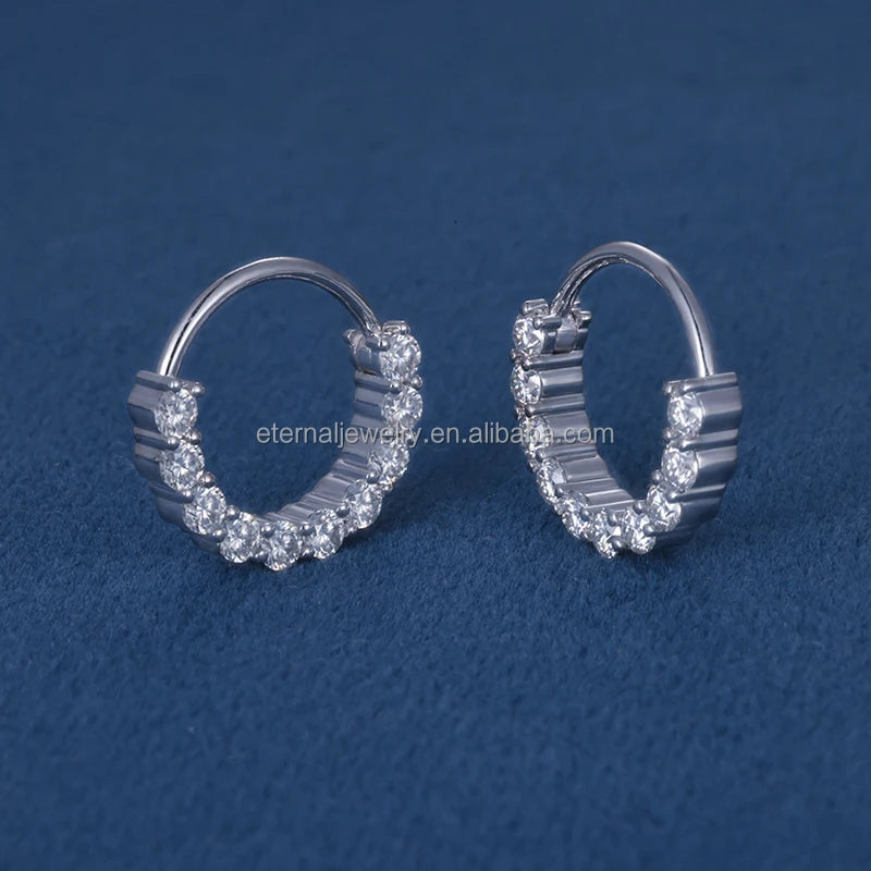 9K 10K 14K 18K Solid Gold S925 Silver 2.2mm D VVS Round Brilliant Cut Moissanite Lab Grown Diamond Hoop Earrings for Women Men