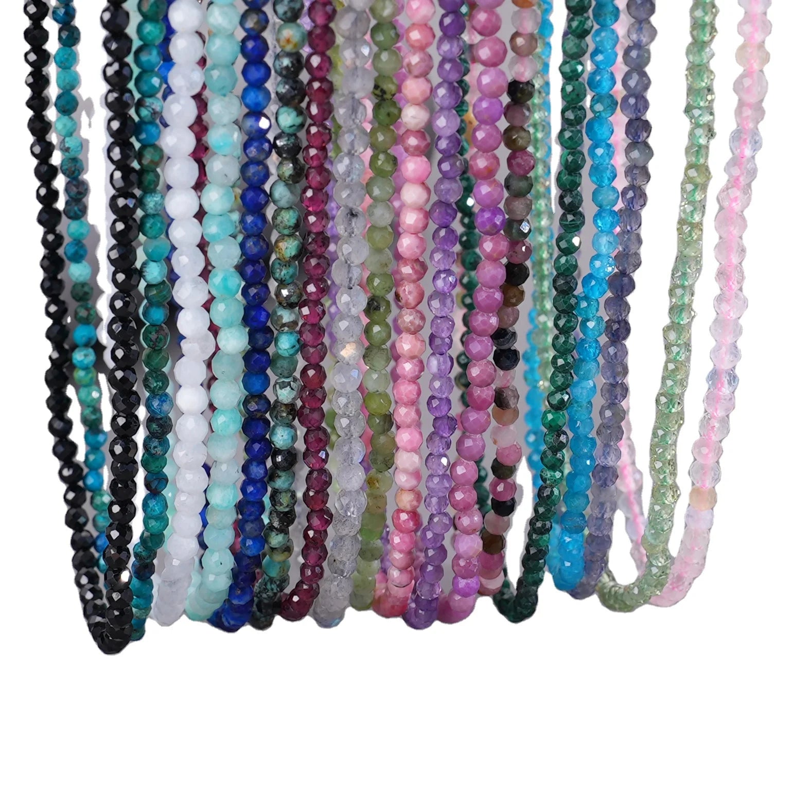 Natural Stone Jewelry Pink Quartz Crystal Tourmaline Faceted Rainbow Gemstones Round Beads Chunky Stone Necklace Women