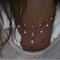 2021 New Multi-layer Moon Star Necklace for Women Gold Color Vintage Pendants Necklaces Geometry Chokers Jewelry Gift