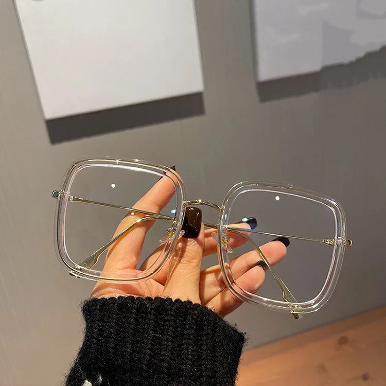 2023 Custom logo Cheap Oversized Square Eyewear Reto Women Anti Blue Blocking Metal Frame Eyeglasses Optical Computer Eyeglasses