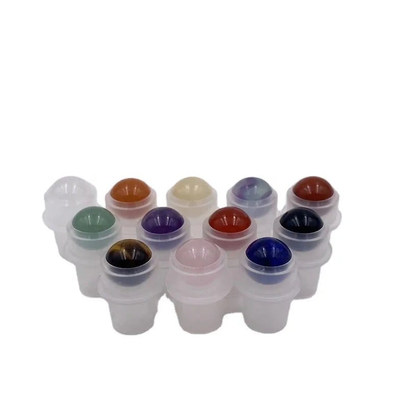Factory Supply Plastic Top Colorful Gemstones Top Essential Oil Gemstone Roller Balls