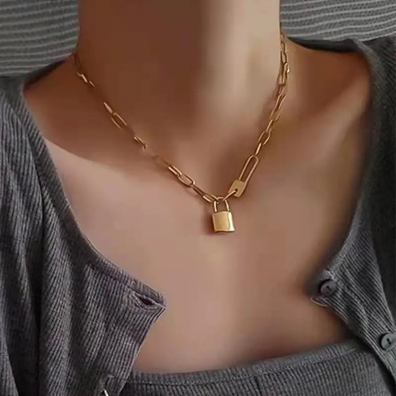 Nabest Waterproof Stainless Steel Lock Pendant Necklace Women Jewelry PVD 18K Gold Plated Love Friendship Necklaces