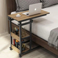 Modern Two-Tiered Coffee End Table with Wheels Multi-Functional Metal Frame and Side 'C' Shape for Living Room Furniture