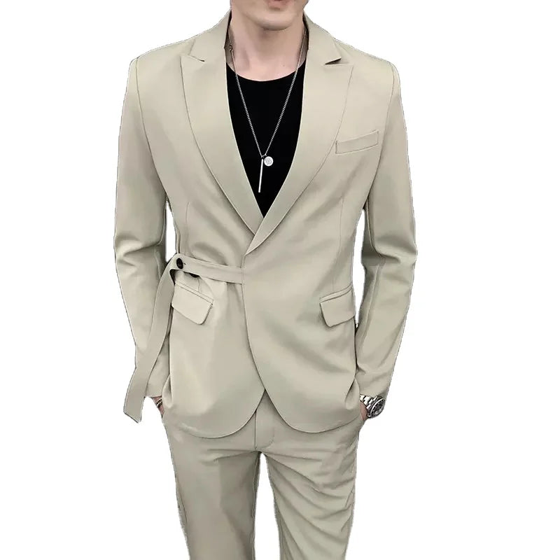 Tailored Made Trajes Casuales Two-piece Blazer Pants Adjustable One-button Belt Men's Designer Casual Suit