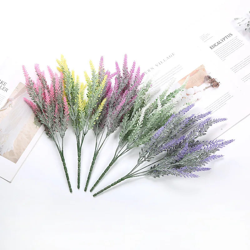 Home Decoration 5 Forks Flocking Plastic Flowers Potted Artificial Lavender Flowers for Wedding