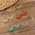 Stylish Hand Woven Delicate Seed Bead Crystal Earrings Vintage Ethnic Fan-Shaped Boho Earrings for Women