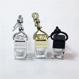 Luxury Car Hanging Accessories Metal square Cap Diffuser Perfume square Bottle