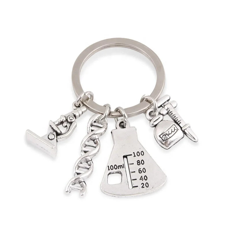 Science Microscopes DNA Doctor Pendants DNA Metal Key Chains Graduation Student Teacher Gift Anatomy Neurology Biology Key Rings