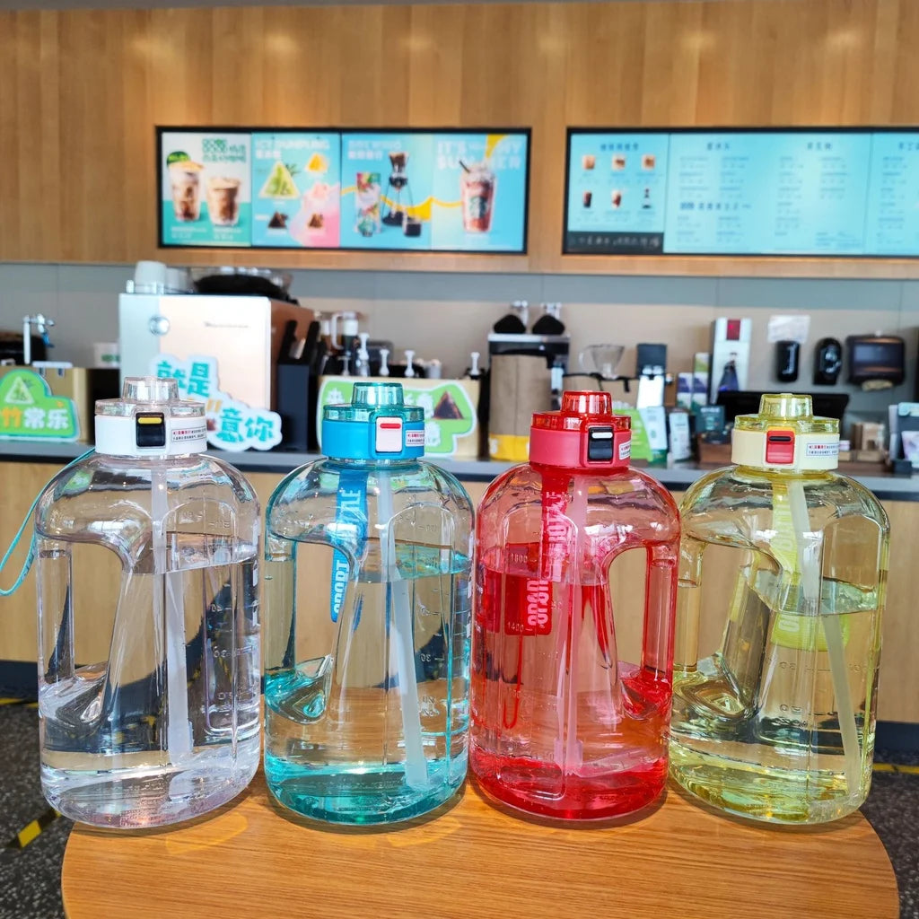 2200ml Large-capacity Water Bottle Straw Portable Rope Cup Transparent Bucket Fitness Sports Kettle Portable Rope Bucket