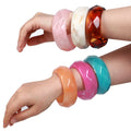 Simple Casual Women's Jewelry Marble White Amber Geometric Resin Wide Bracelet Colorful Uneven Acrylic Bangle for Women