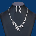 Luxury Copper Necklace Earrings Set Stunning Zirconia Leaf Flower Design Romantic for Wedding Engagement Anniversary Parties