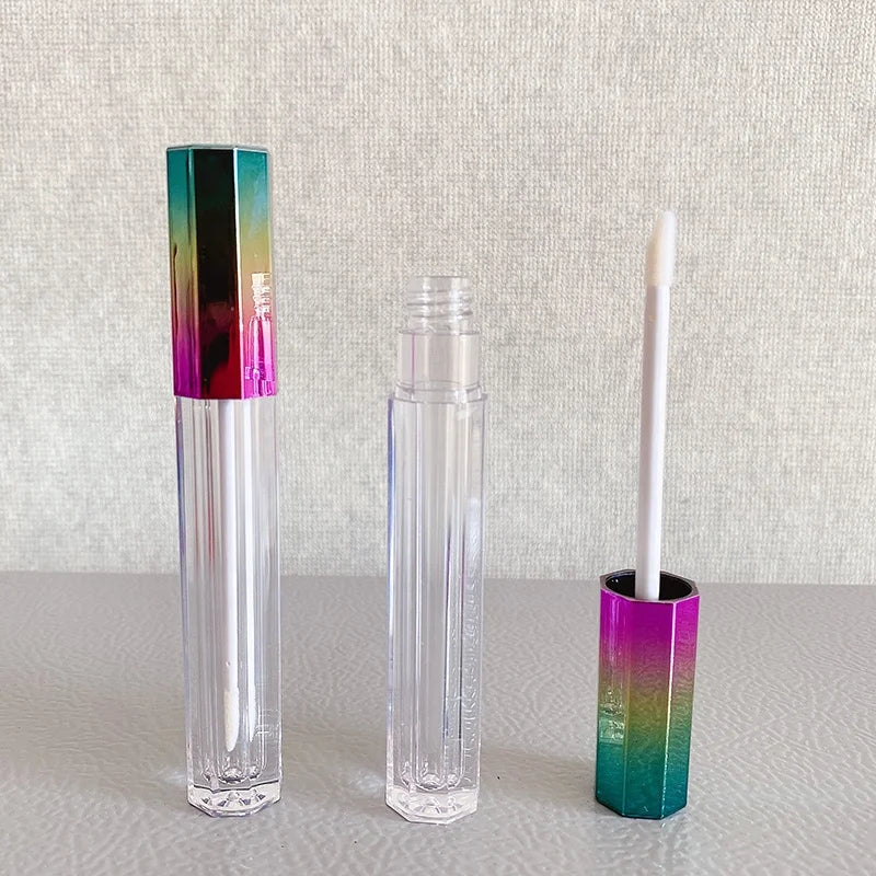 LZ Pack Stock 100pcs Octagon Metallic Doe Foot Lip Gloss Container Custom Private Label Rainbow 3ml Lip Gloss Tubes