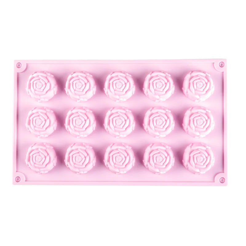15 Cavity Rose Silicone Mold for Chocolate Flower Cake & Soap BPA Free Eco-Friendly Odorless Cake Tools