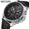 MEGIR 1010 Hot Fashion Man's Quartz Wristwatch Brand Waterproof Leather Watches for Men Casual Black Watch for Male